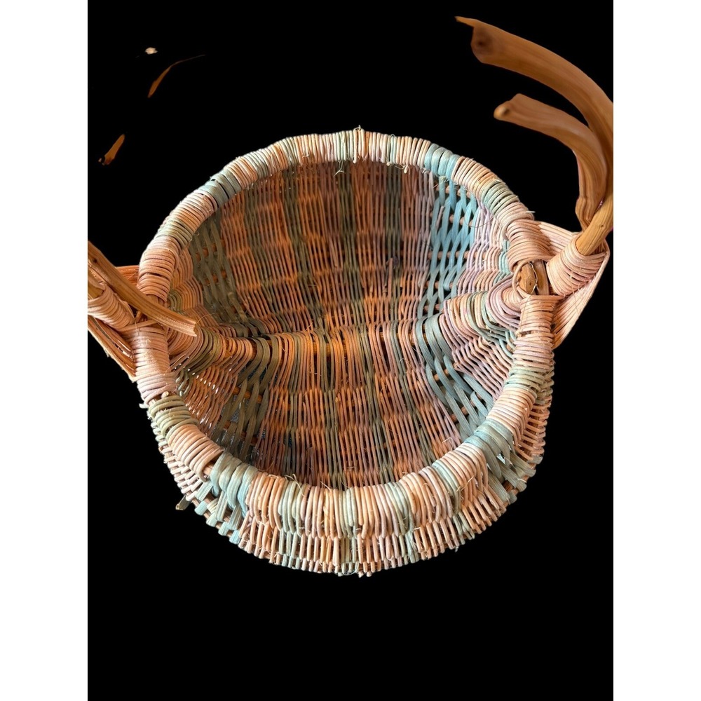 Vintage Handwoven Basket. Made In Maine 9"D 14"T